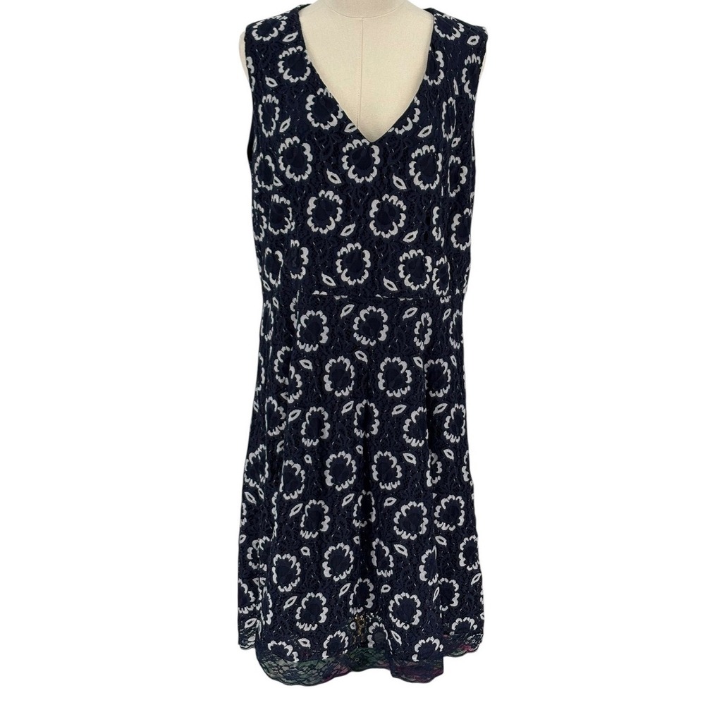New York & Company Lace Shift Dress Navy White Floral Sleeveless XL